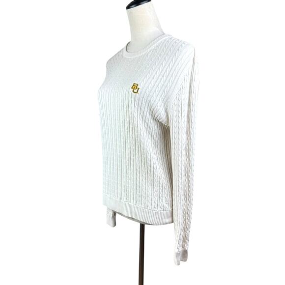 Lady Vesi Baylor BU Embroidered Silk Cotton Blend Long Sleeve Cable Knit Sweater - Picture 2 of 12